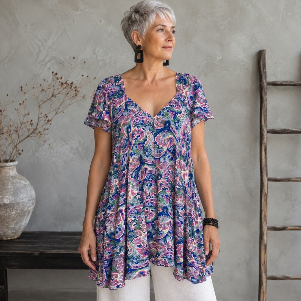 Matilda Jane Blue Purple Floral Adventure Begins in the Maxe Tunic Medium